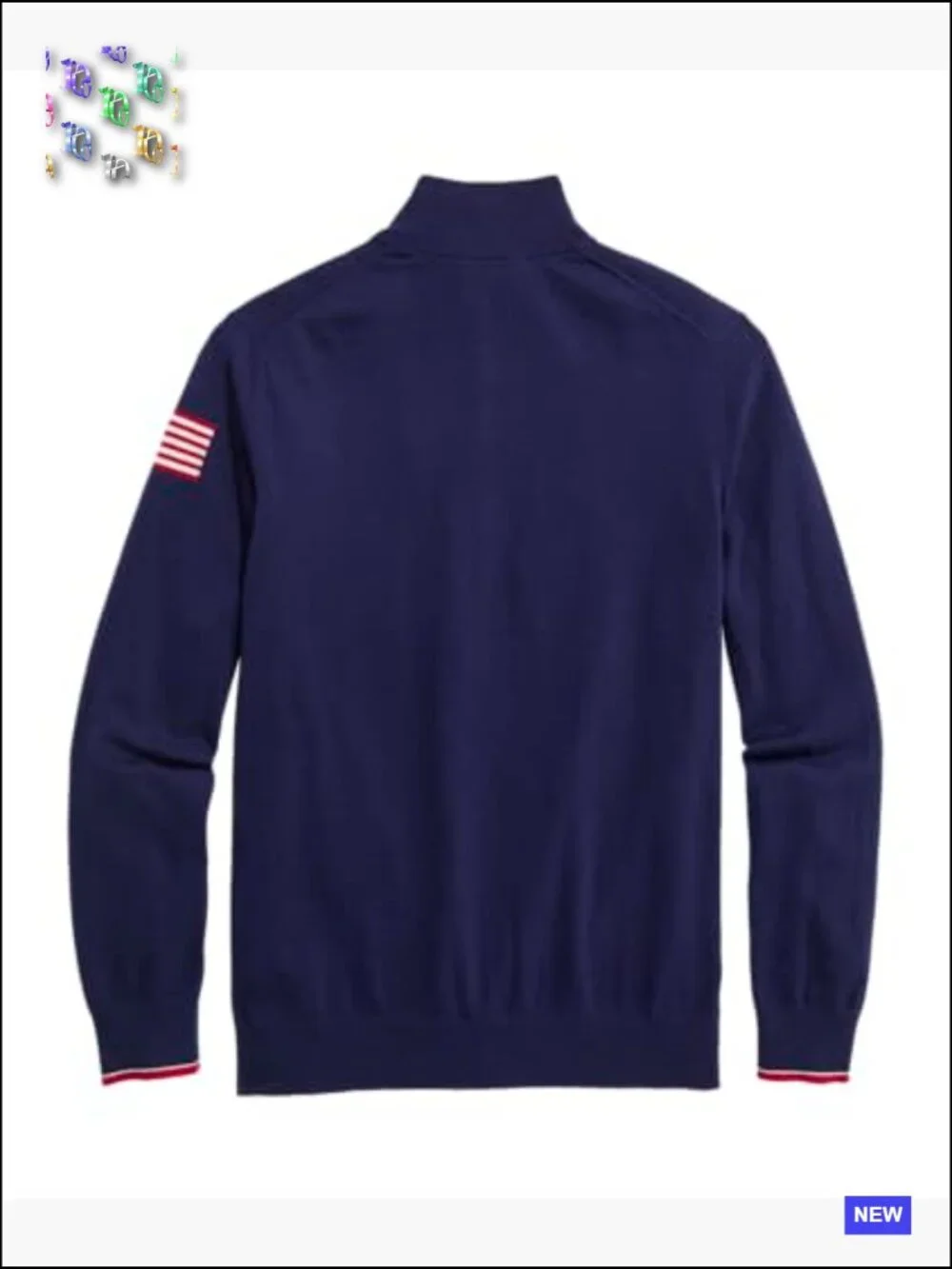 Americana Quarter-Zip Cashmere Cotton Sweater Preppy Flag Sleeve Navy